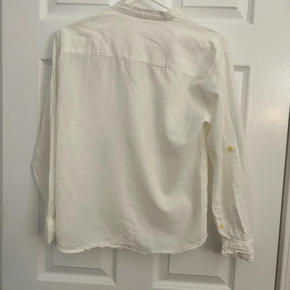 Boys Ivory/ White Linen Button-Up Shirt